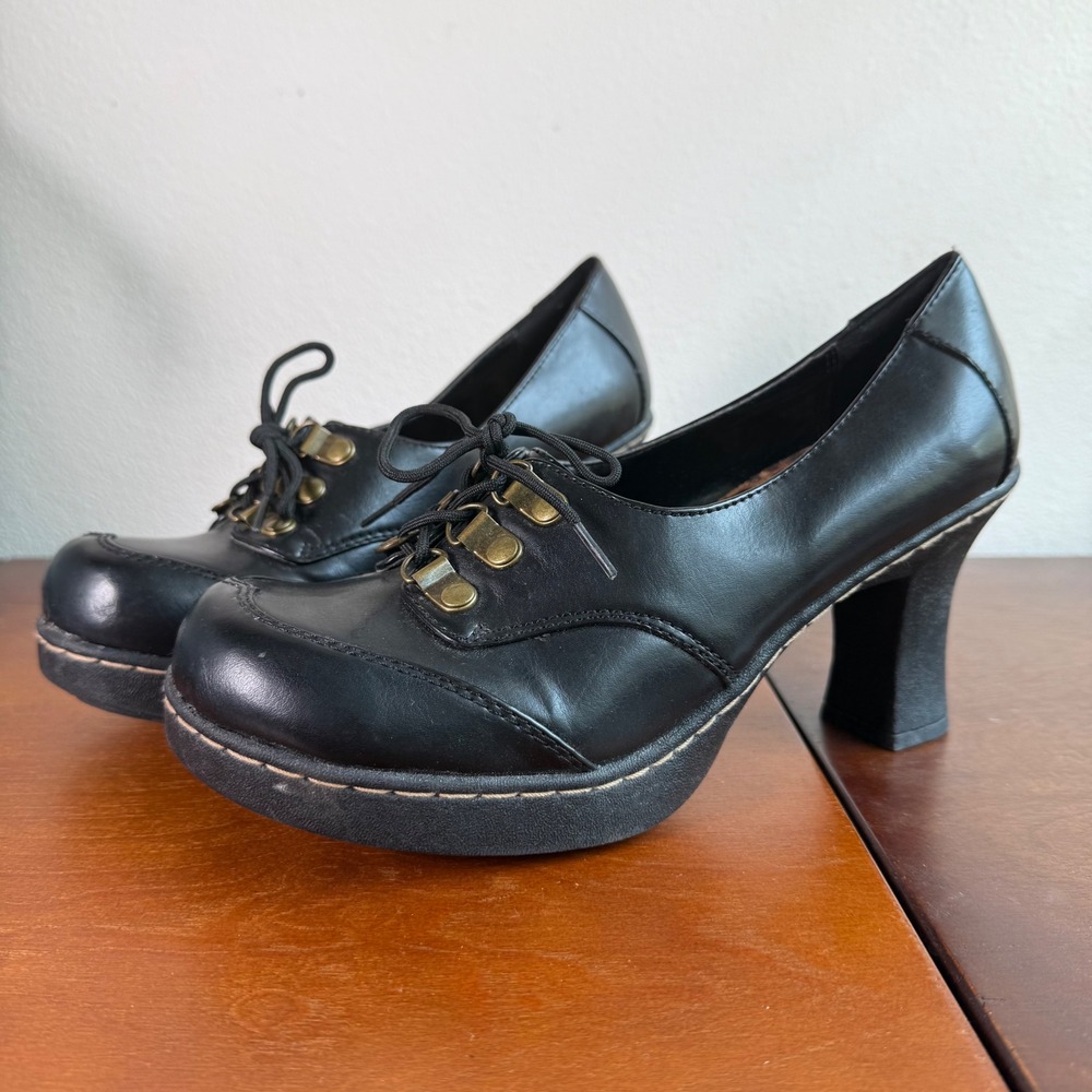 Soda Platform Heels Women 7** Black Chunky Lace Up Oxford Y2K Vintage Style